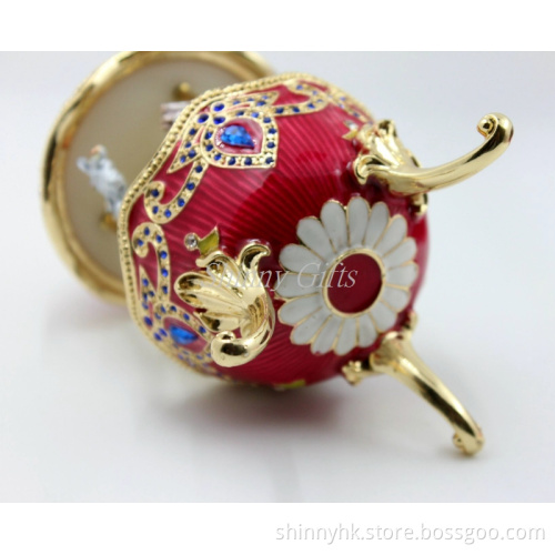 Egg Shape Metal Materials Carousel Music Box for Wedding Gifts